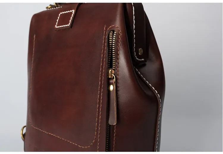 Handmade Womens Coffee Leather Doctor Backpack Purse Shoulder Doctor Handbag for Women