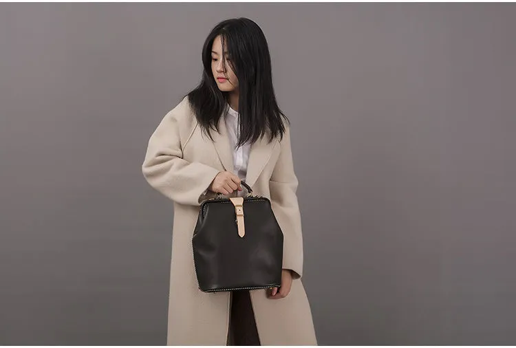 Handmade Womens Coffee Leather Doctor Backpack Purse Shoulder Doctor Handbag for Women