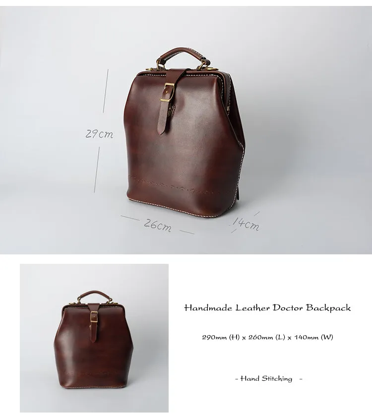 Handmade Womens Coffee Leather Doctor Backpack Purse Shoulder Doctor Handbag for Women