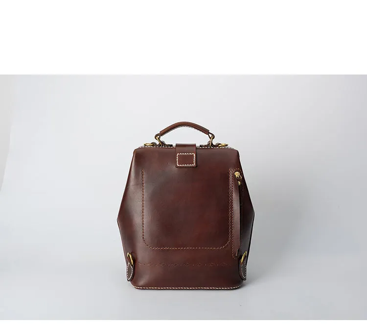 Handmade Womens Coffee Leather Doctor Backpack Purse Shoulder Doctor Handbag for Women