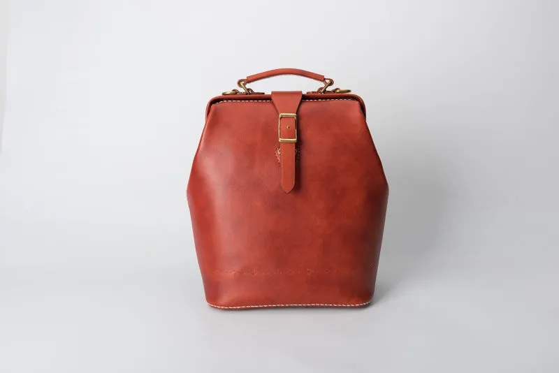 Handmade Womens Coffee Leather Doctor Backpack Purse Shoulder Doctor Handbag for Women