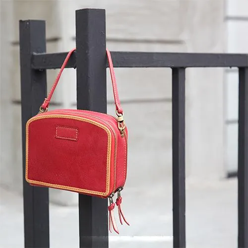 Handmade Women's Red Leather Shoulder Clutch Purse Handbag Crossbody Bag Clutch Purse