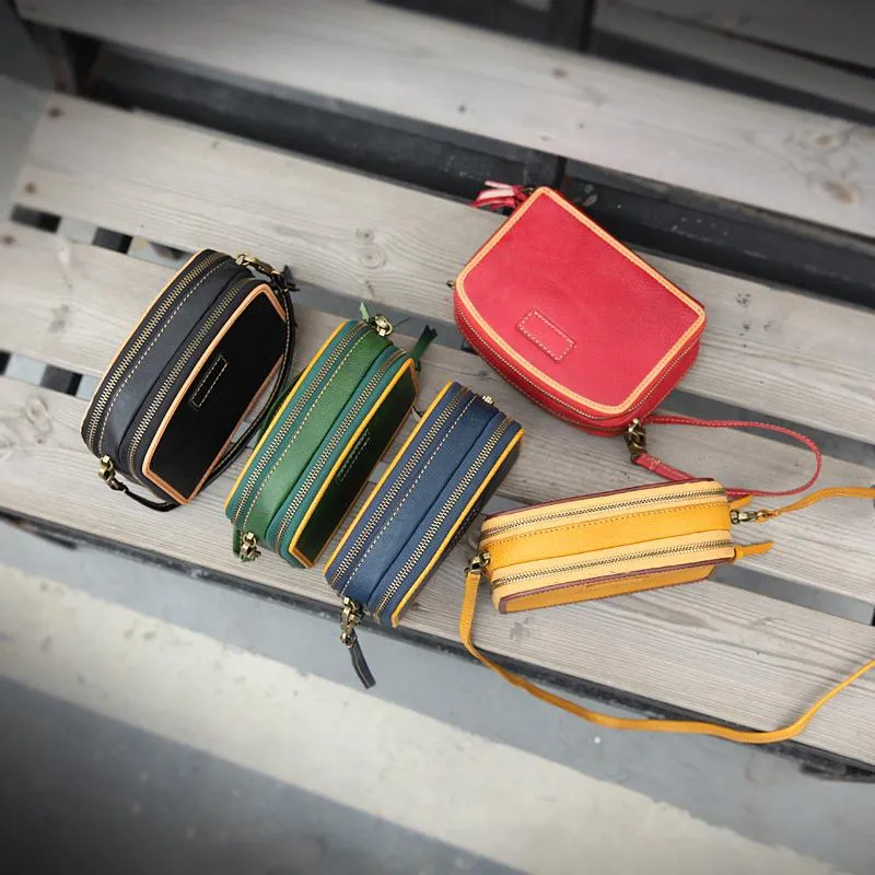 Handmade Women's Red Leather Shoulder Clutch Purse Handbag Crossbody Bag Clutch Purse