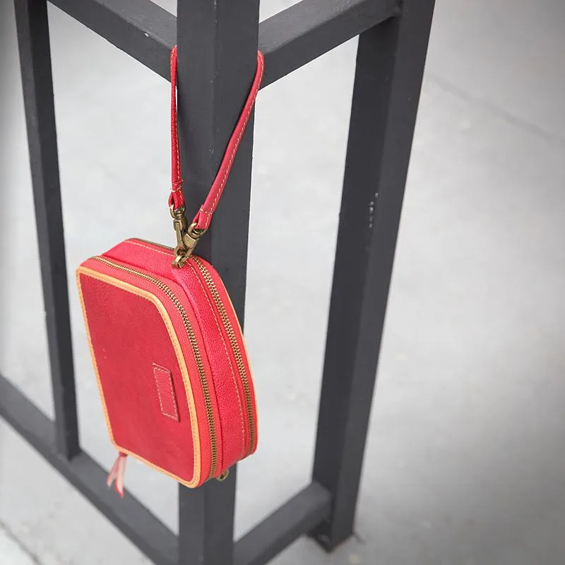 Handmade Women's Red Leather Shoulder Clutch Purse Handbag Crossbody Bag Clutch Purse