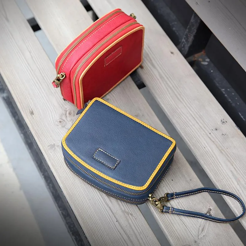 Handmade Women's Red Leather Shoulder Clutch Purse Handbag Crossbody Bag Clutch Purse