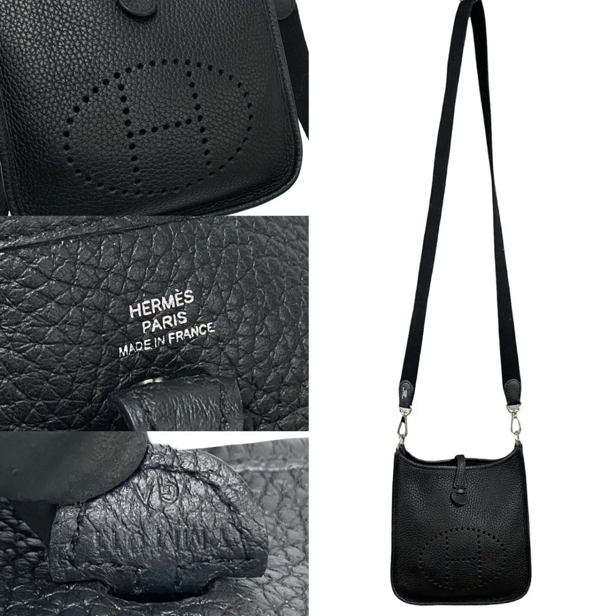 HERMES Shoulder Bag Taurillon Clemence black Evelyn TPM