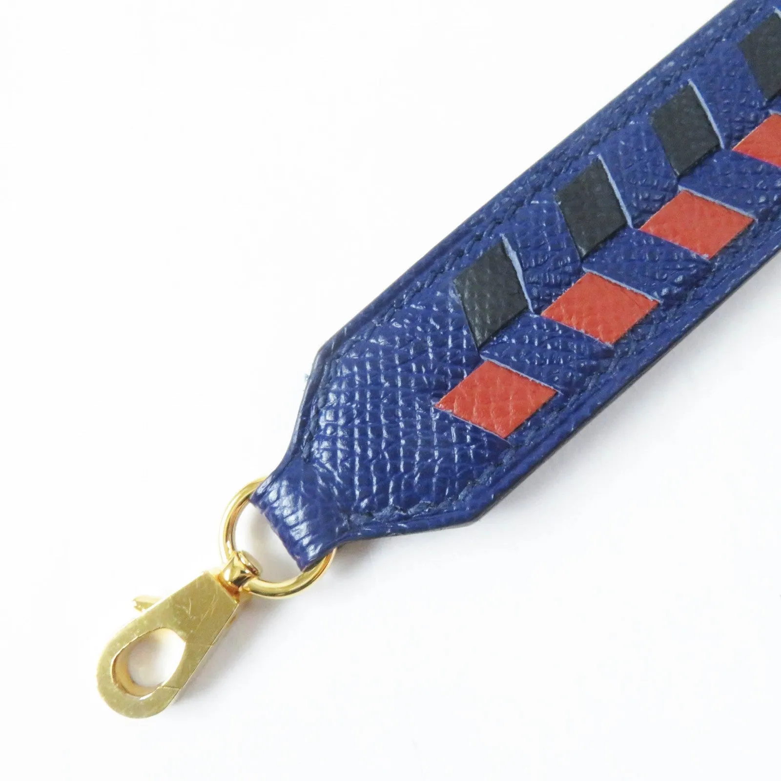 HERMES Shoulder strap Main: Leather Blue Black Brown bandouliere trace de cuir Women Used
