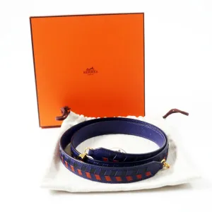 HERMES Shoulder strap Main: Leather Blue Black Brown bandouliere trace de cuir Women Used