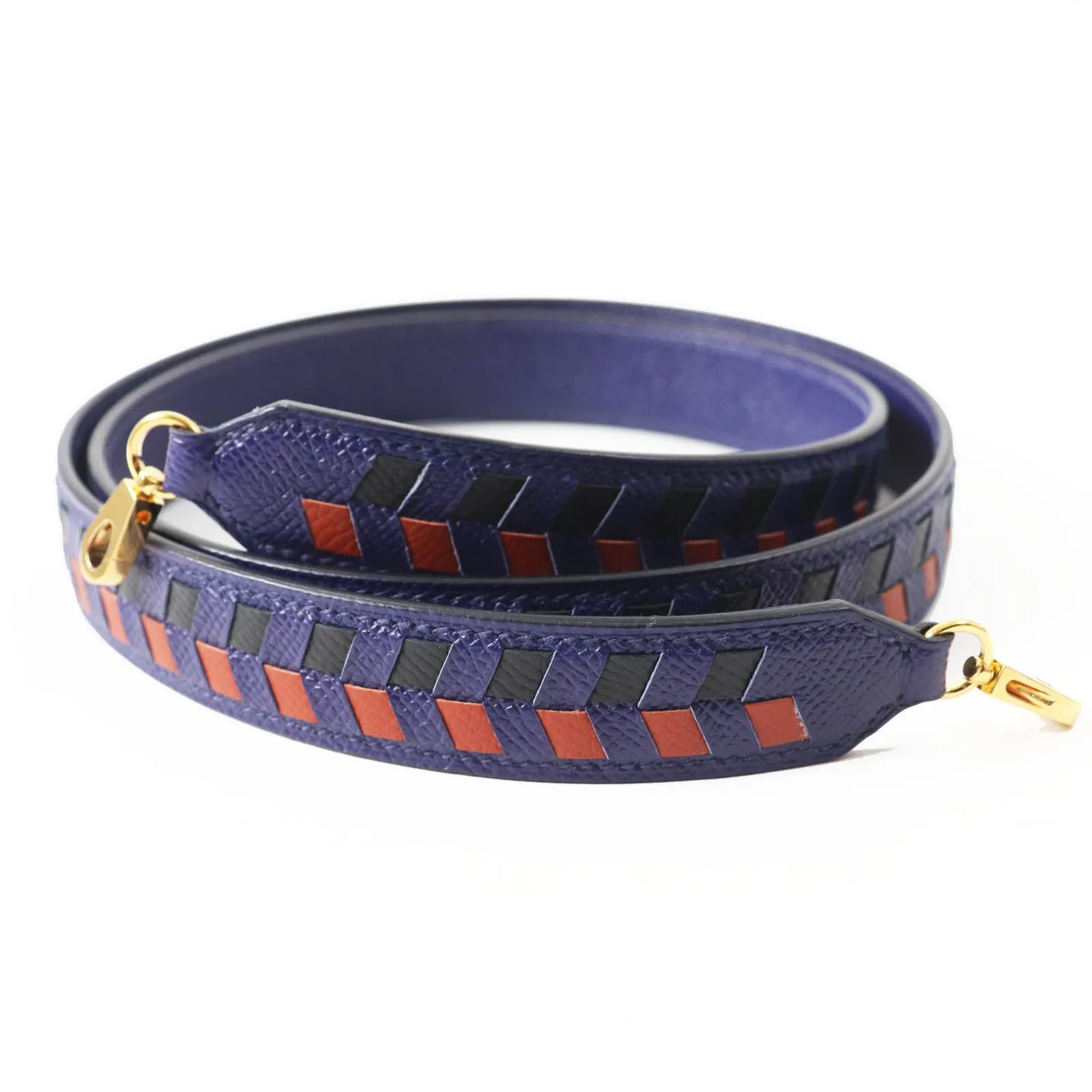 HERMES Shoulder strap Main: Leather Blue Black Brown bandouliere trace de cuir Women Used