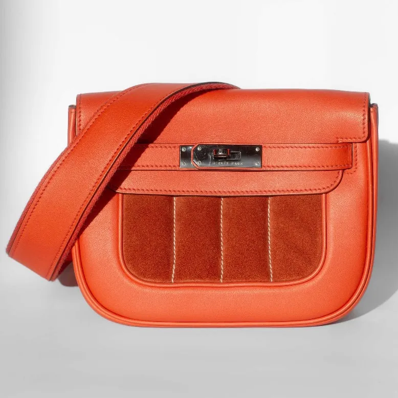 HERM??S - BERLINE CROSSBODY BAG ORANGE LEATHER & SUEDE RUTH??NIUM HARDWARE