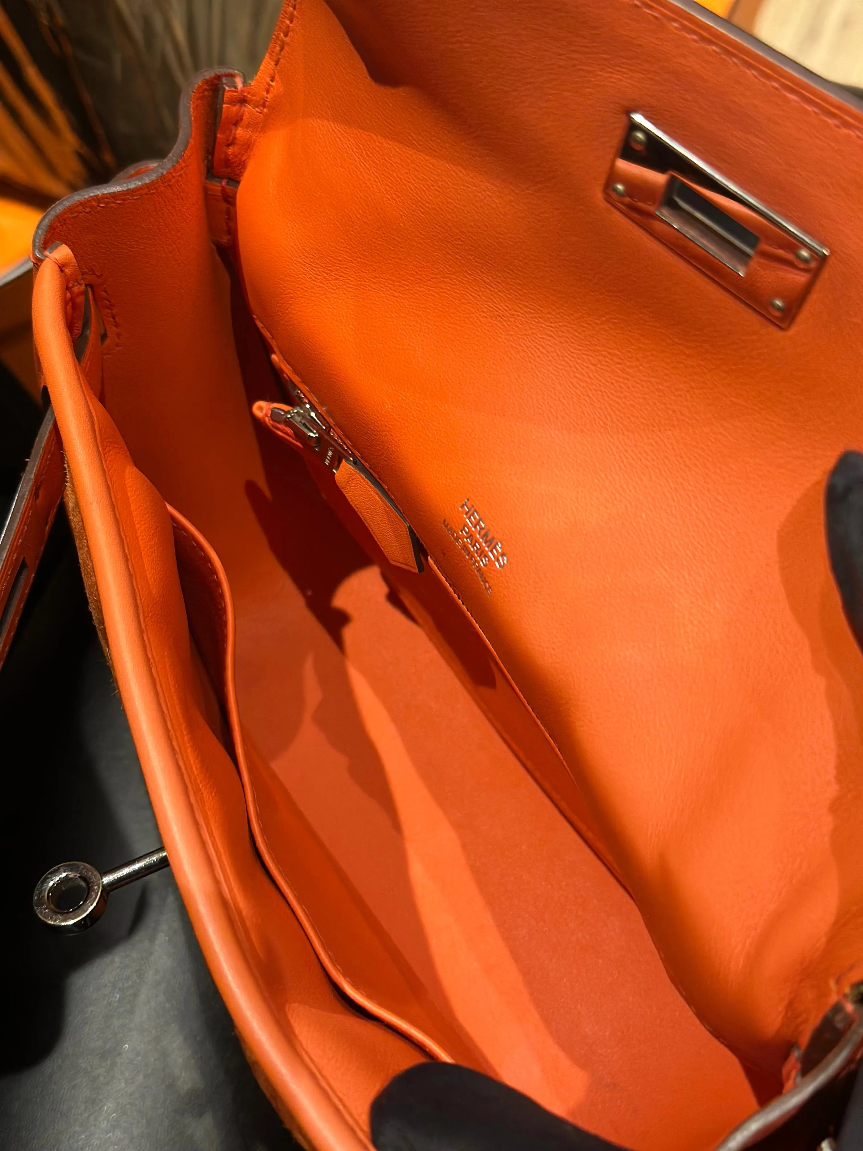 HERM??S - BERLINE CROSSBODY BAG ORANGE LEATHER & SUEDE RUTH??NIUM HARDWARE