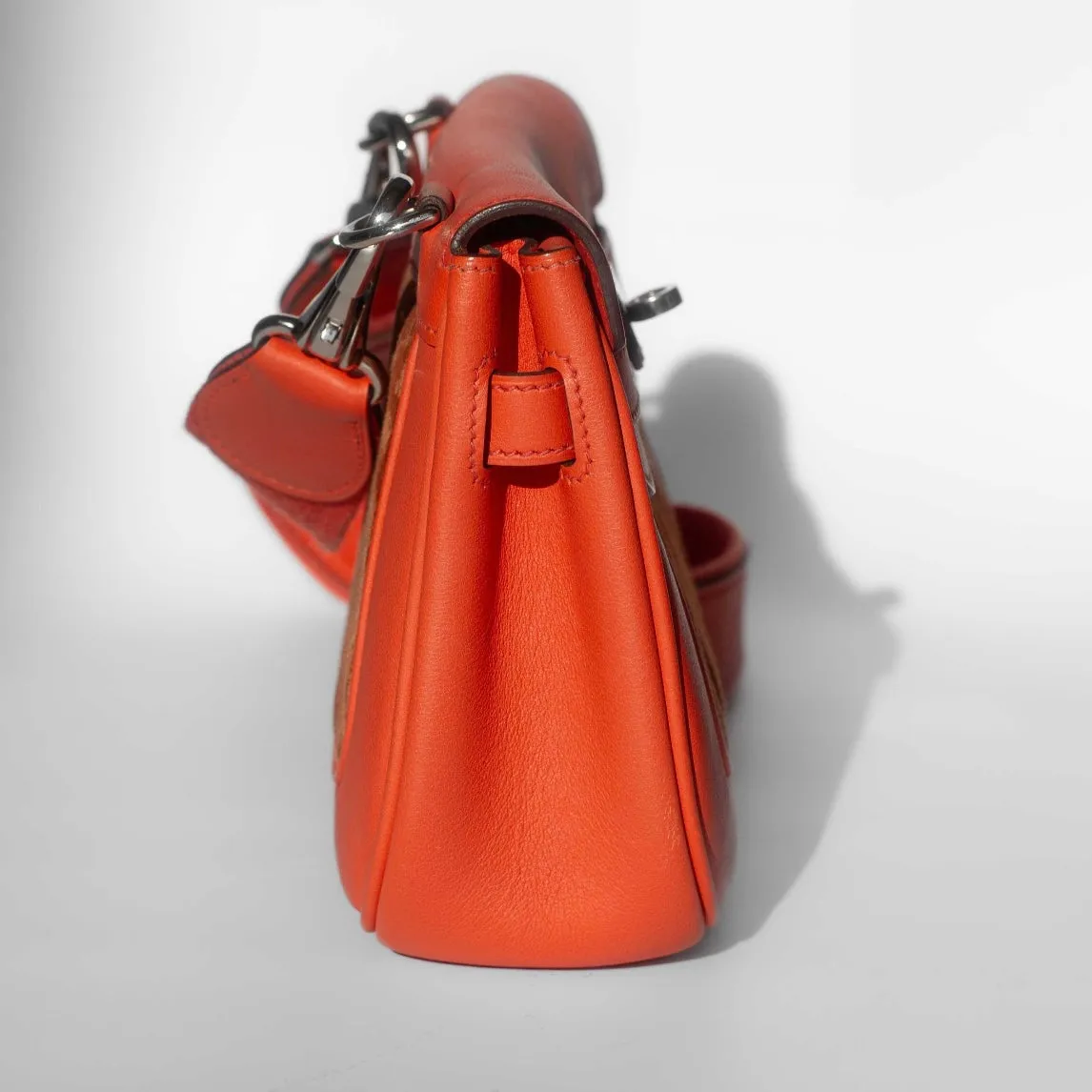 HERM??S - BERLINE CROSSBODY BAG ORANGE LEATHER & SUEDE RUTH??NIUM HARDWARE