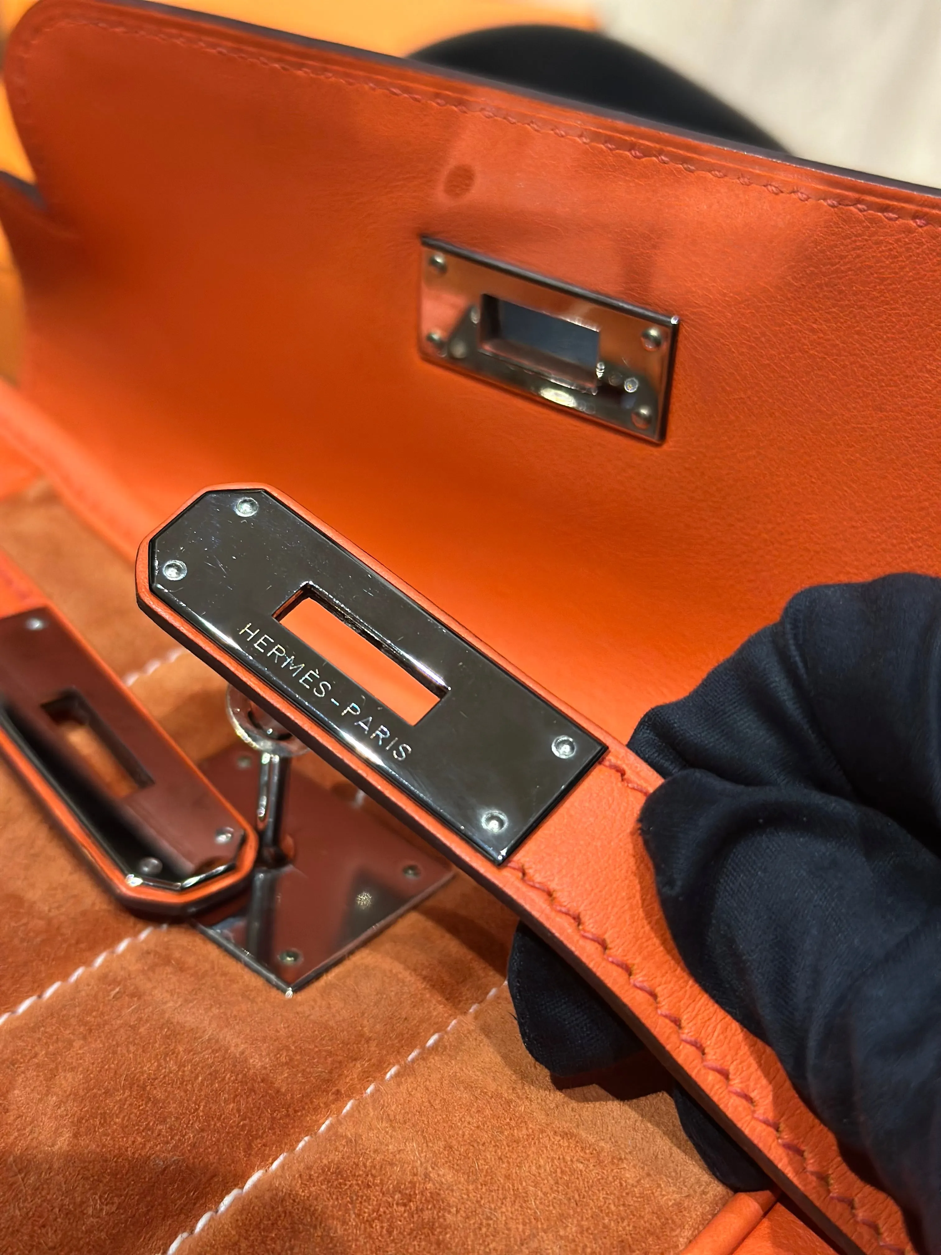 HERM??S - BERLINE CROSSBODY BAG ORANGE LEATHER & SUEDE RUTH??NIUM HARDWARE