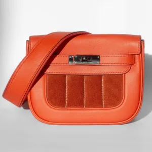 HERM??S - BERLINE CROSSBODY BAG ORANGE LEATHER & SUEDE RUTH??NIUM HARDWARE