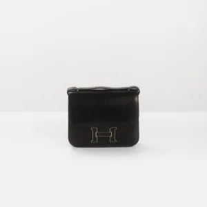 HERM??S - *LIMITED EDITION* CONSTANCE MINI 18 BLACK BOX CALF LEATHER & LIZARD PALLADIUM HARDWARE