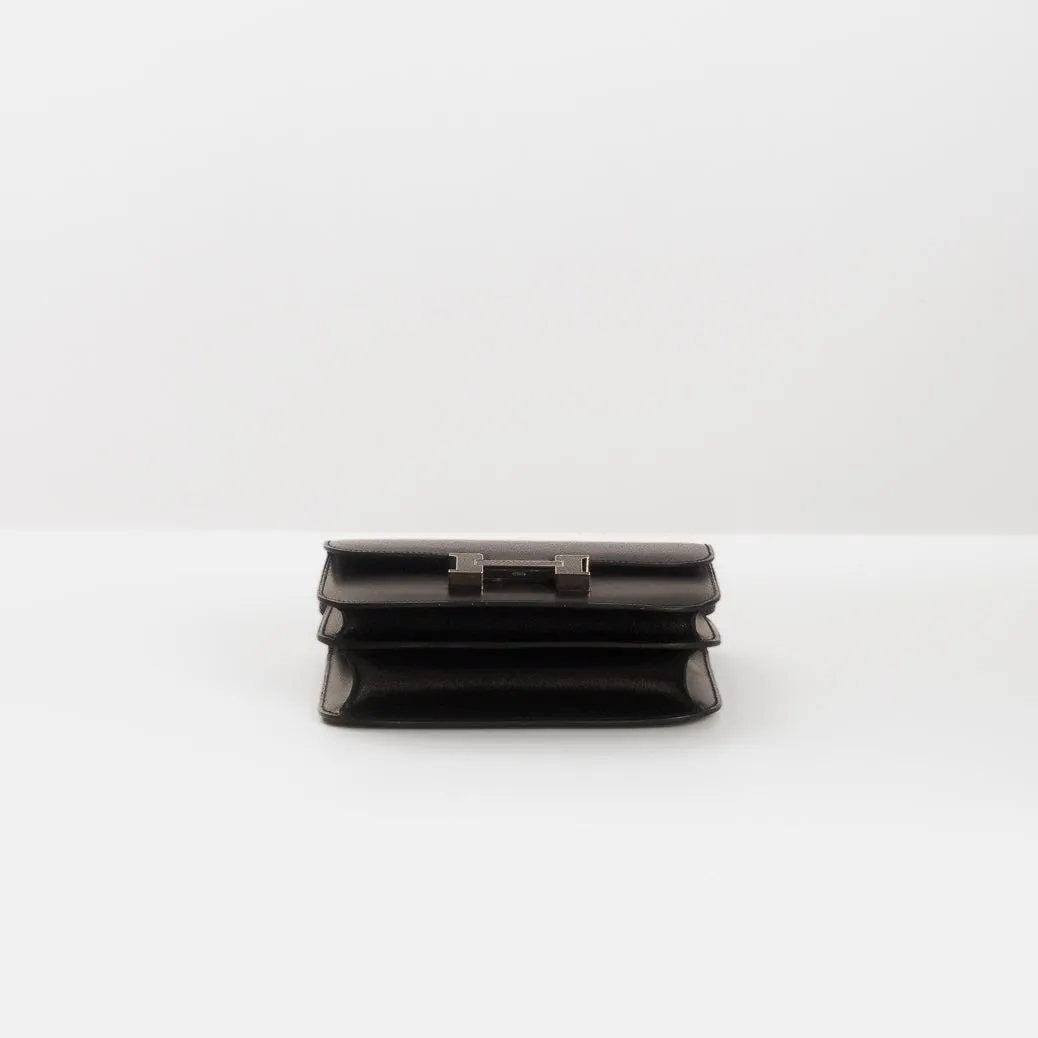 HERM??S - *LIMITED EDITION* CONSTANCE MINI 18 BLACK BOX CALF LEATHER & LIZARD PALLADIUM HARDWARE