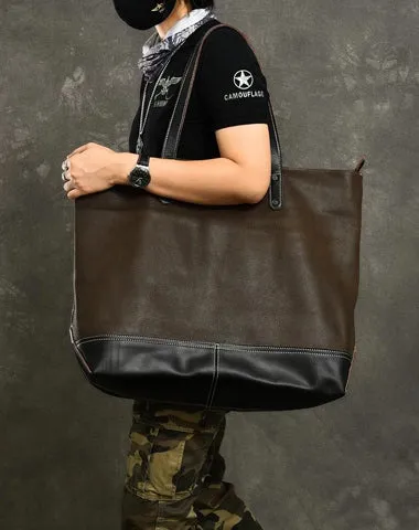 Leather Mens Womens 16" Large Shoulder Bag Black Tote Bag Large Side Bag For Men
