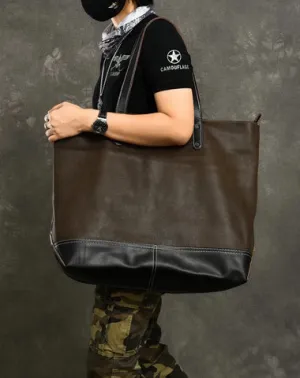 Leather Mens Womens 16" Large Shoulder Bag Black Tote Bag Large Side Bag For Men