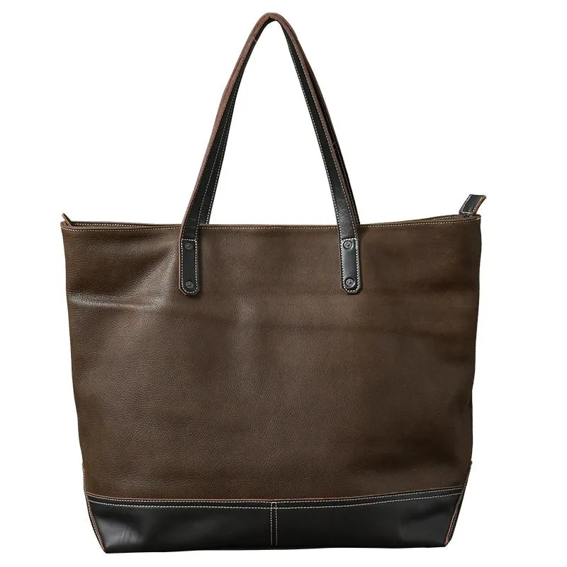 Leather Mens Womens 16" Large Shoulder Bag Black Tote Bag Large Side Bag For Men