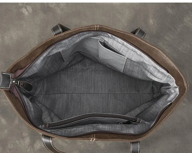 Leather Mens Womens 16" Large Shoulder Bag Black Tote Bag Large Side Bag For Men