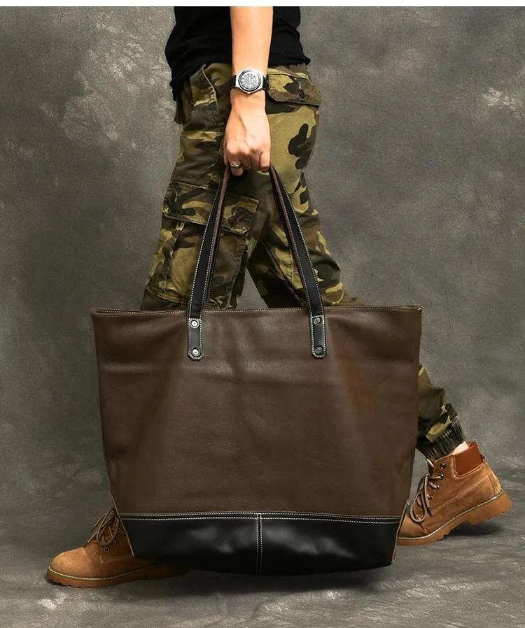 Leather Mens Womens 16" Large Shoulder Bag Black Tote Bag Large Side Bag For Men