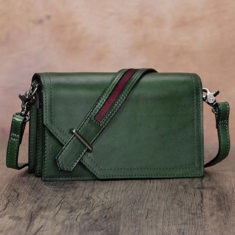 Leather Vintage Red Womens Side Bag Square Flap Over Satchel Shoulder Bag Crossbody Bag Purse for Ladies