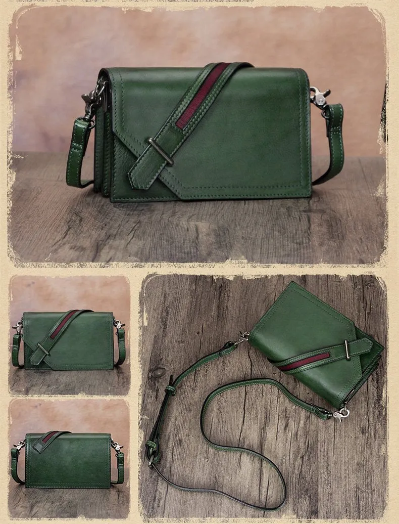 Leather Vintage Red Womens Side Bag Square Flap Over Satchel Shoulder Bag Crossbody Bag Purse for Ladies
