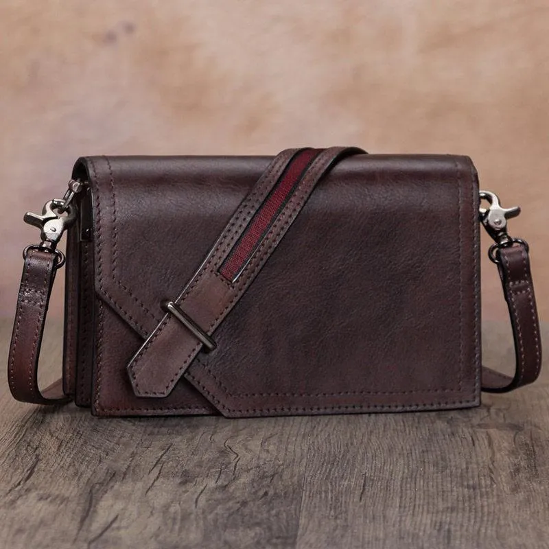 Leather Vintage Red Womens Side Bag Square Flap Over Satchel Shoulder Bag Crossbody Bag Purse for Ladies