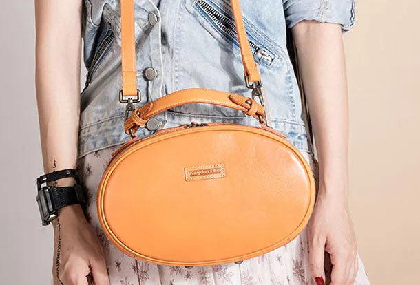 Leather Womens Round Handbag Crossbody Bag Shoulder Bag Purse For Women