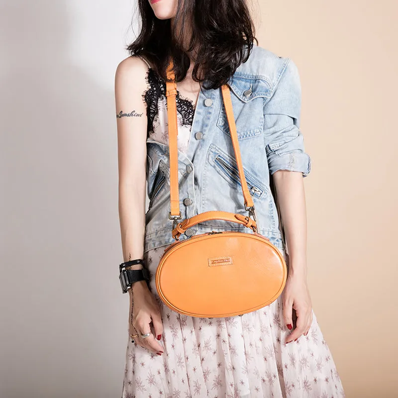 Leather Womens Round Handbag Crossbody Bag Shoulder Bag Purse For Women