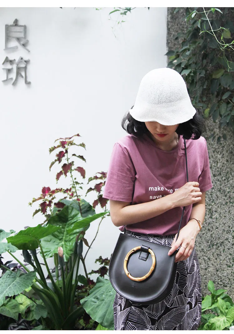 Leather Womens Round Handbags Saddle Shoulder Bag For Women