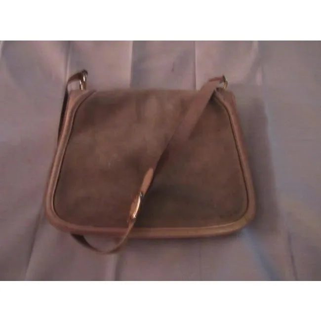 light greyish taupe suede and ivory leather, Gucci 'Blondie', saddle bag, envelope top, shoulder bag with a large, open gold 'GG' emblem