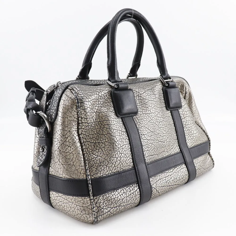 LOEWE Handbag Calfskin Black, Silver Mini Boston 2WAYShoulder Women Used