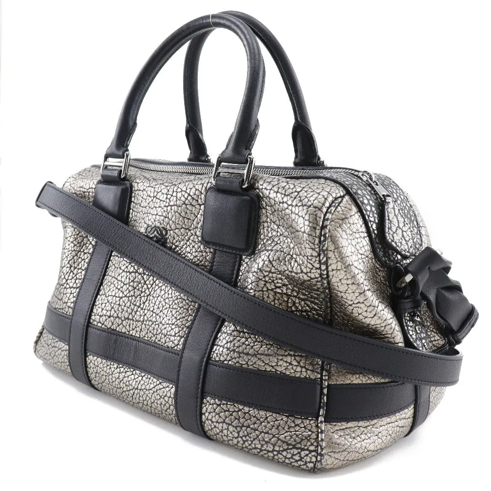 LOEWE Handbag Calfskin Black, Silver Mini Boston 2WAYShoulder Women Used