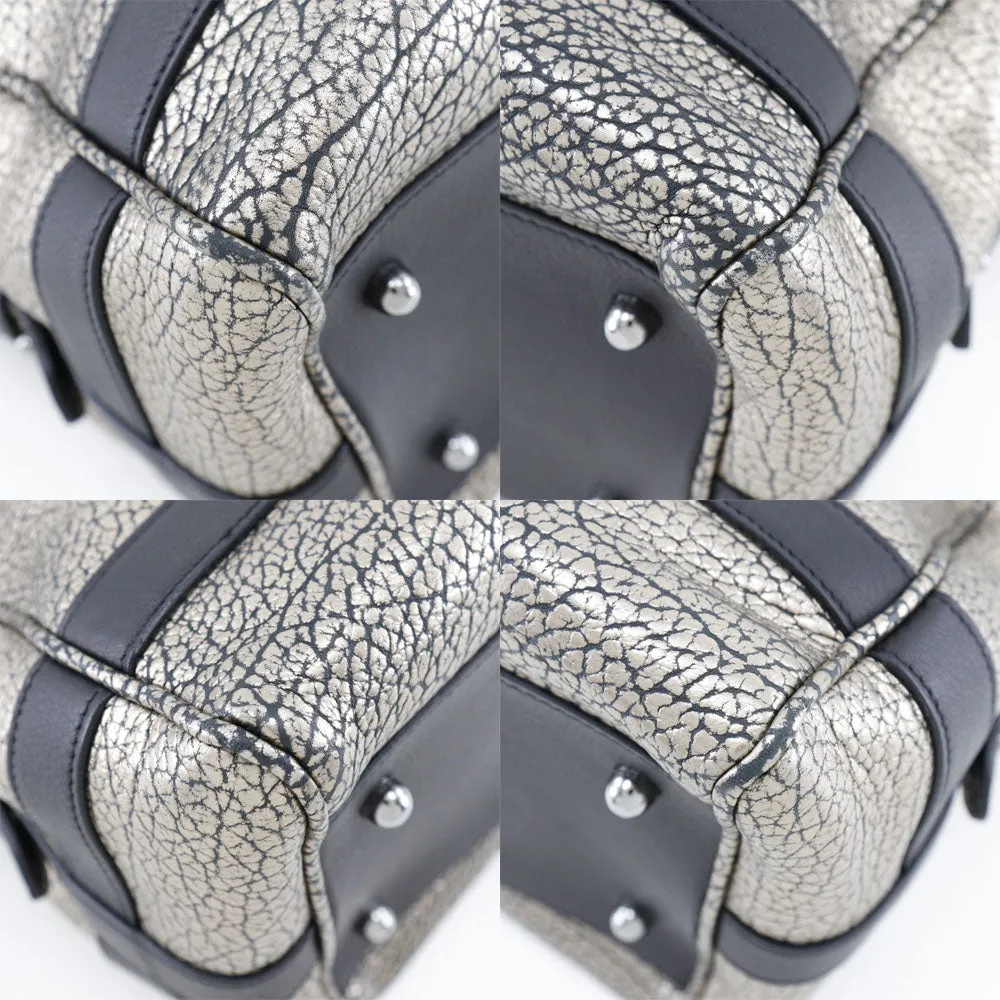 LOEWE Handbag Calfskin Black, Silver Mini Boston 2WAYShoulder Women Used
