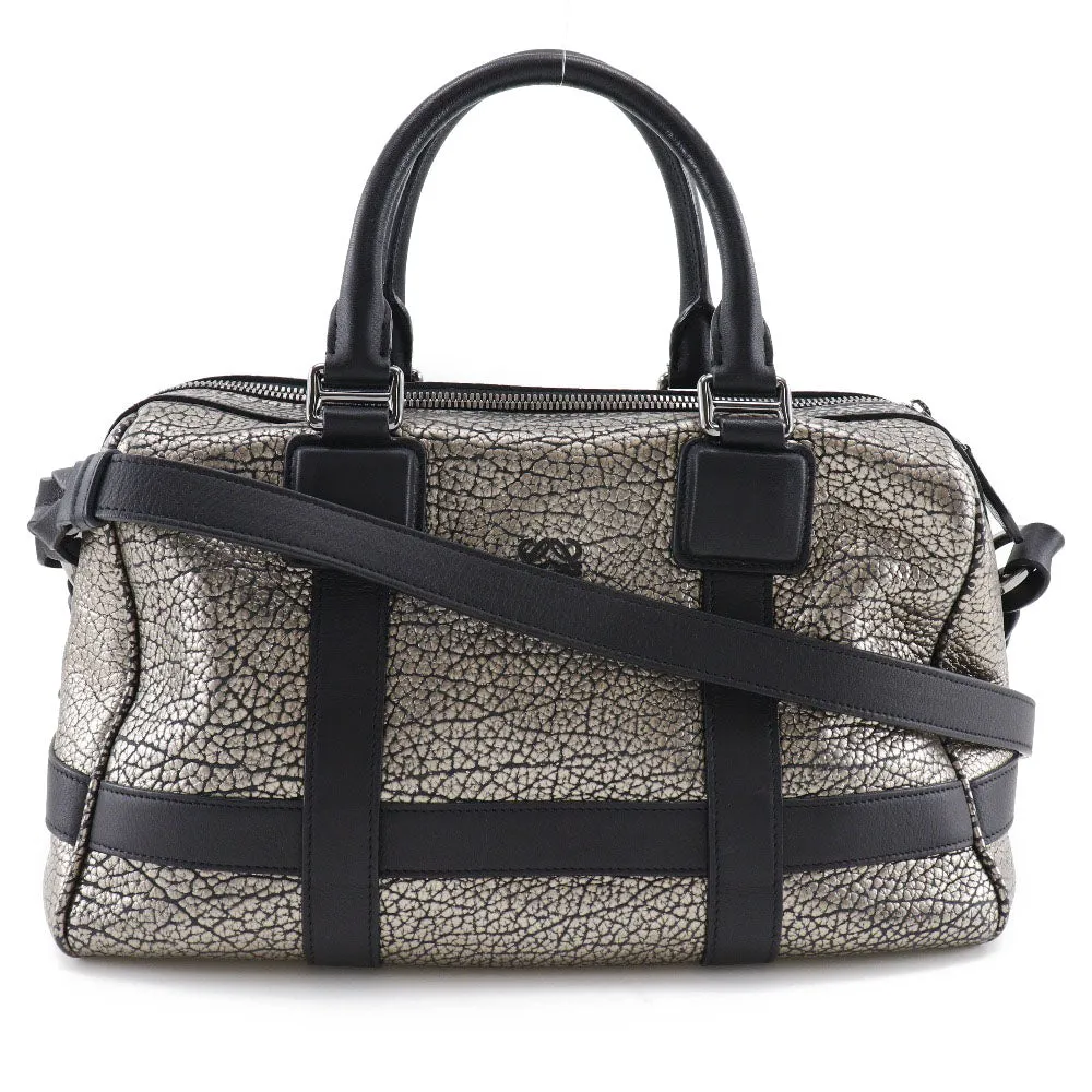 LOEWE Handbag Calfskin Black, Silver Mini Boston 2WAYShoulder Women Used