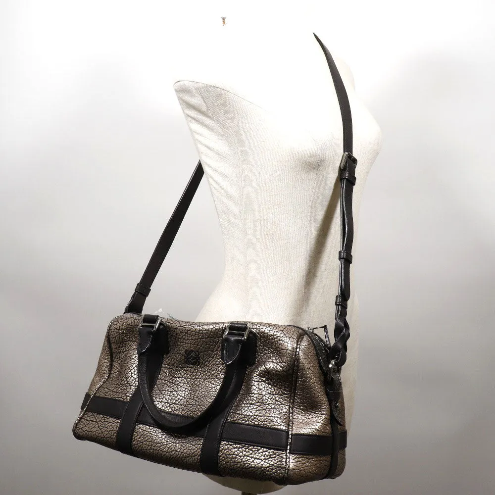 LOEWE Handbag Calfskin Black, Silver Mini Boston 2WAYShoulder Women Used