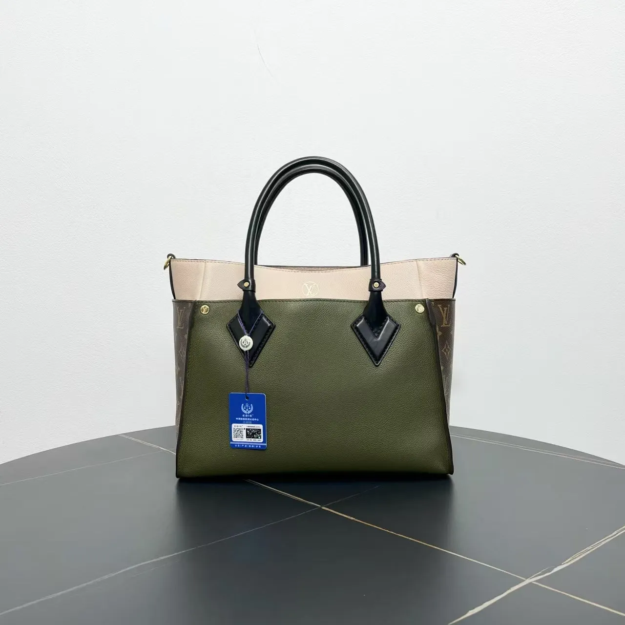 Louis Vuitton Green/Beige/Monogram Color-Block Two-Way Shoulder Bag