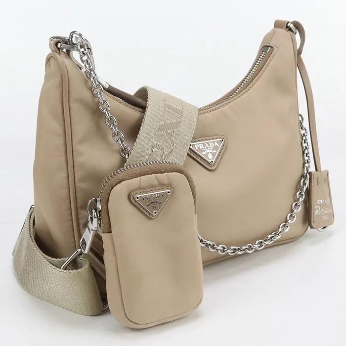 PRADA 1BH204 Re-Nylon Bags Re-Edition 2005 Diagonal shoulder bag beige Women