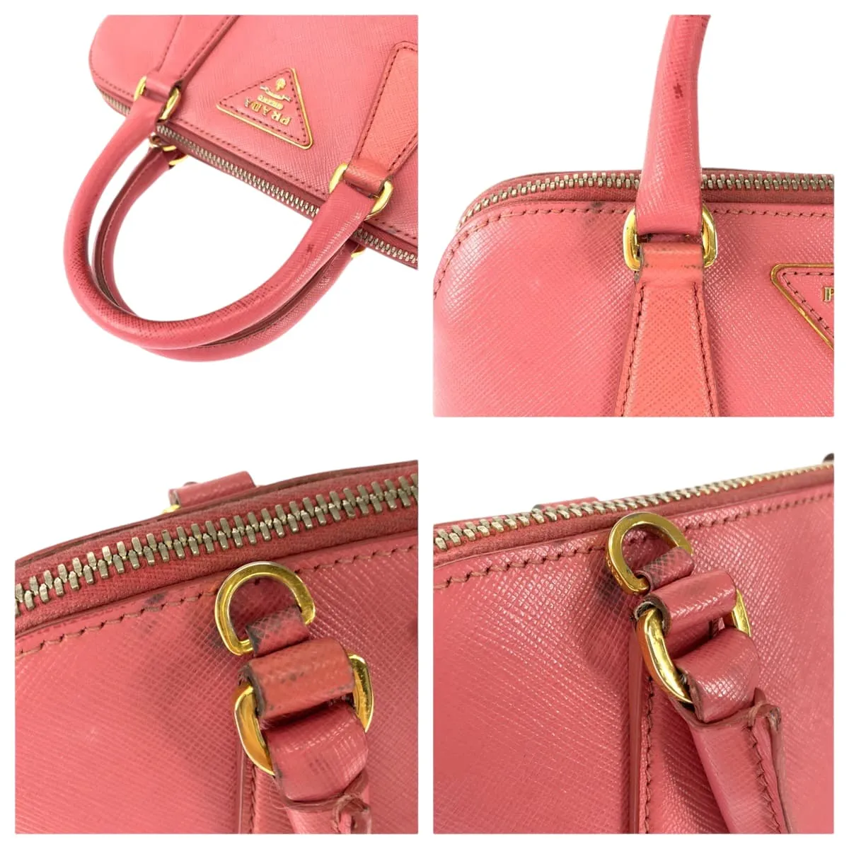 PRADA Handbag BL0838 leather Pink Gold Metal Handbag Shoulder Bag 2way Saffiano Lacus Women Used