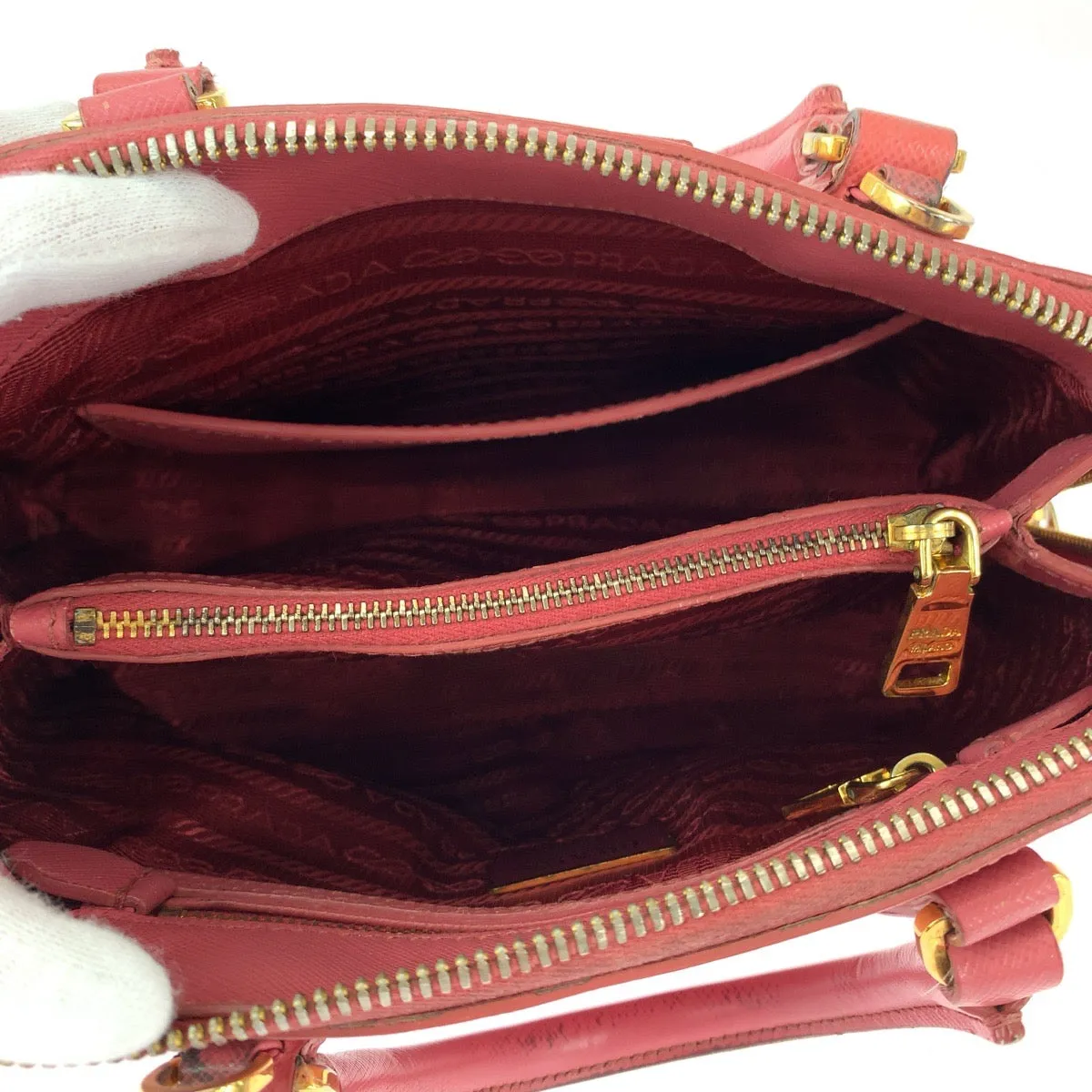 PRADA Handbag BL0838 leather Pink Gold Metal Handbag Shoulder Bag 2way Saffiano Lacus Women Used