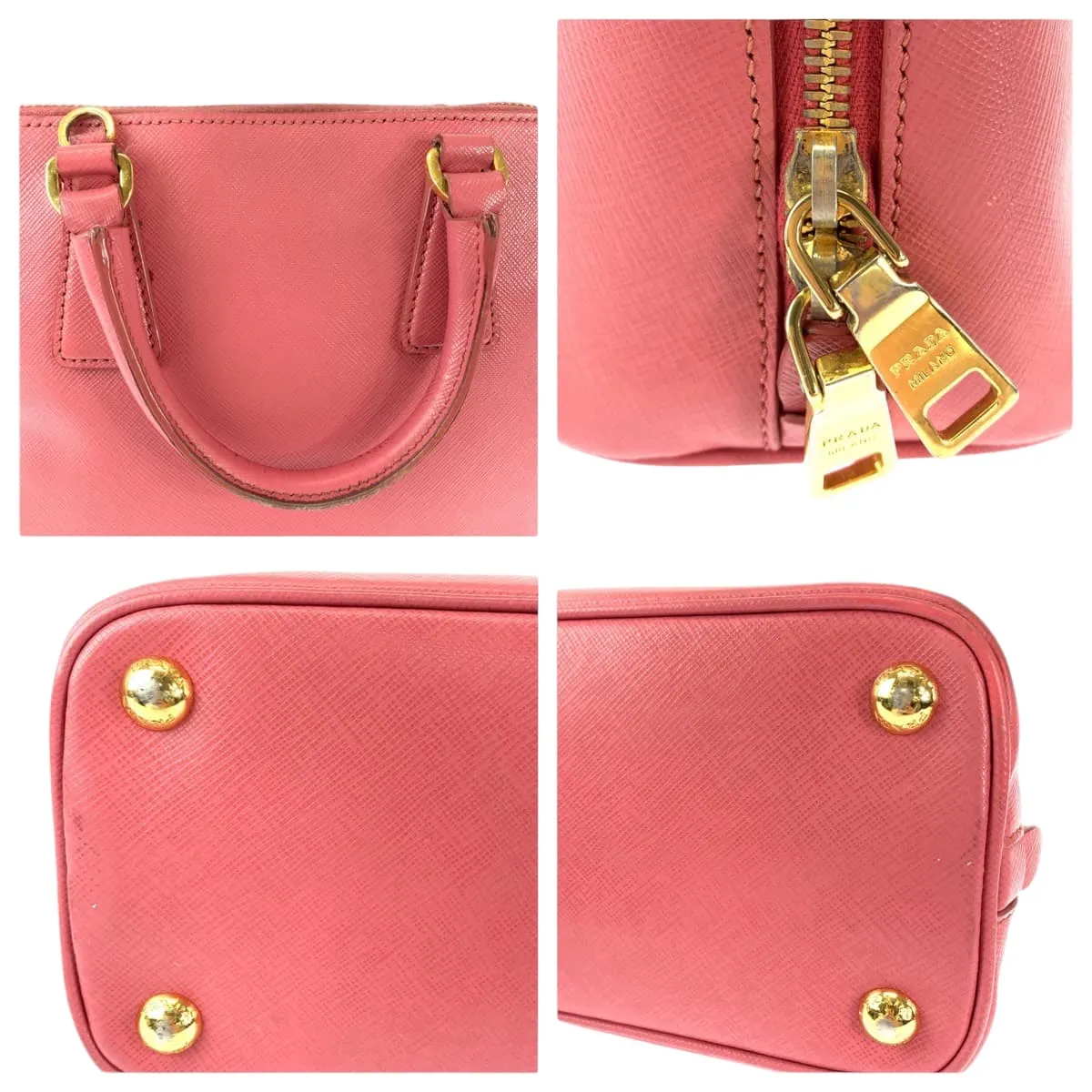 PRADA Handbag BL0838 leather Pink Gold Metal Handbag Shoulder Bag 2way Saffiano Lacus Women Used