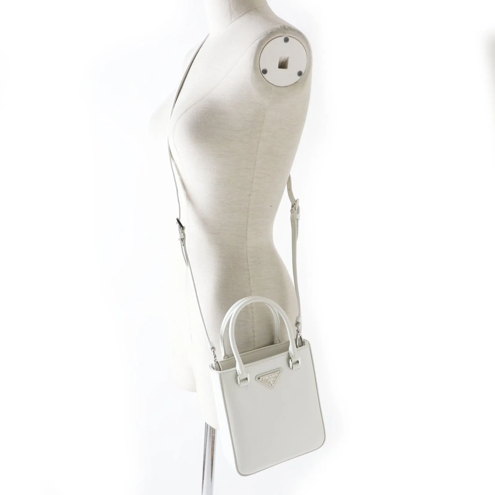 PRADA Shoulder Bag 1BA331 SPAZZOLATO (brushed leather) BIANCO Small Brushed Leather Women Used