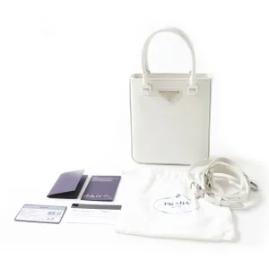 PRADA Shoulder Bag 1BA331 SPAZZOLATO (brushed leather) BIANCO Small Brushed Leather Women Used