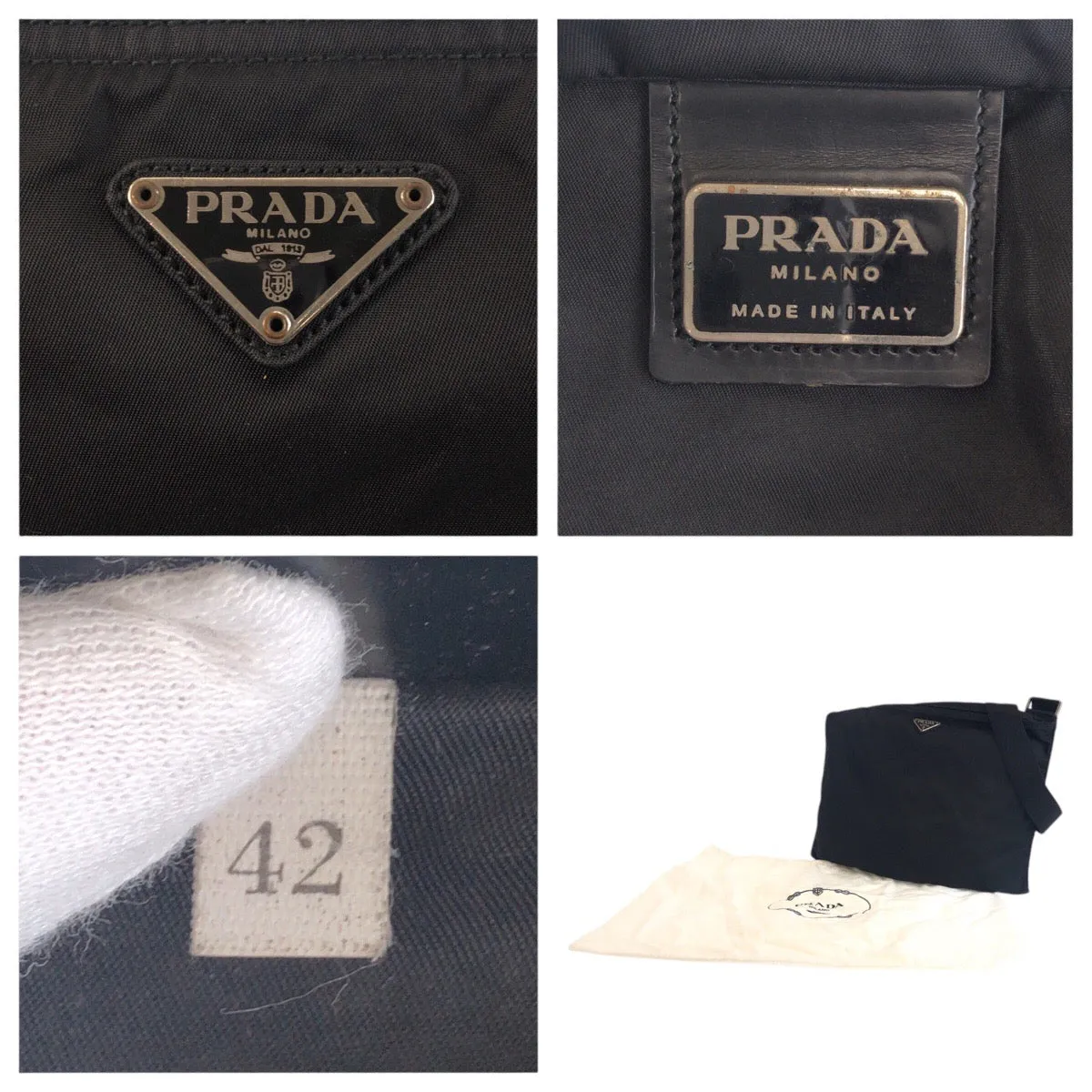 PRADA Shoulder Bag 42 Nylon black Test Triangle With logo