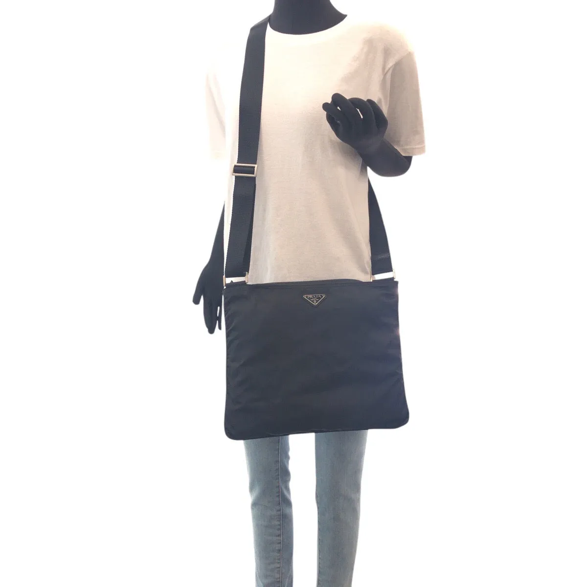 PRADA Shoulder Bag 42 Nylon black Test Triangle With logo