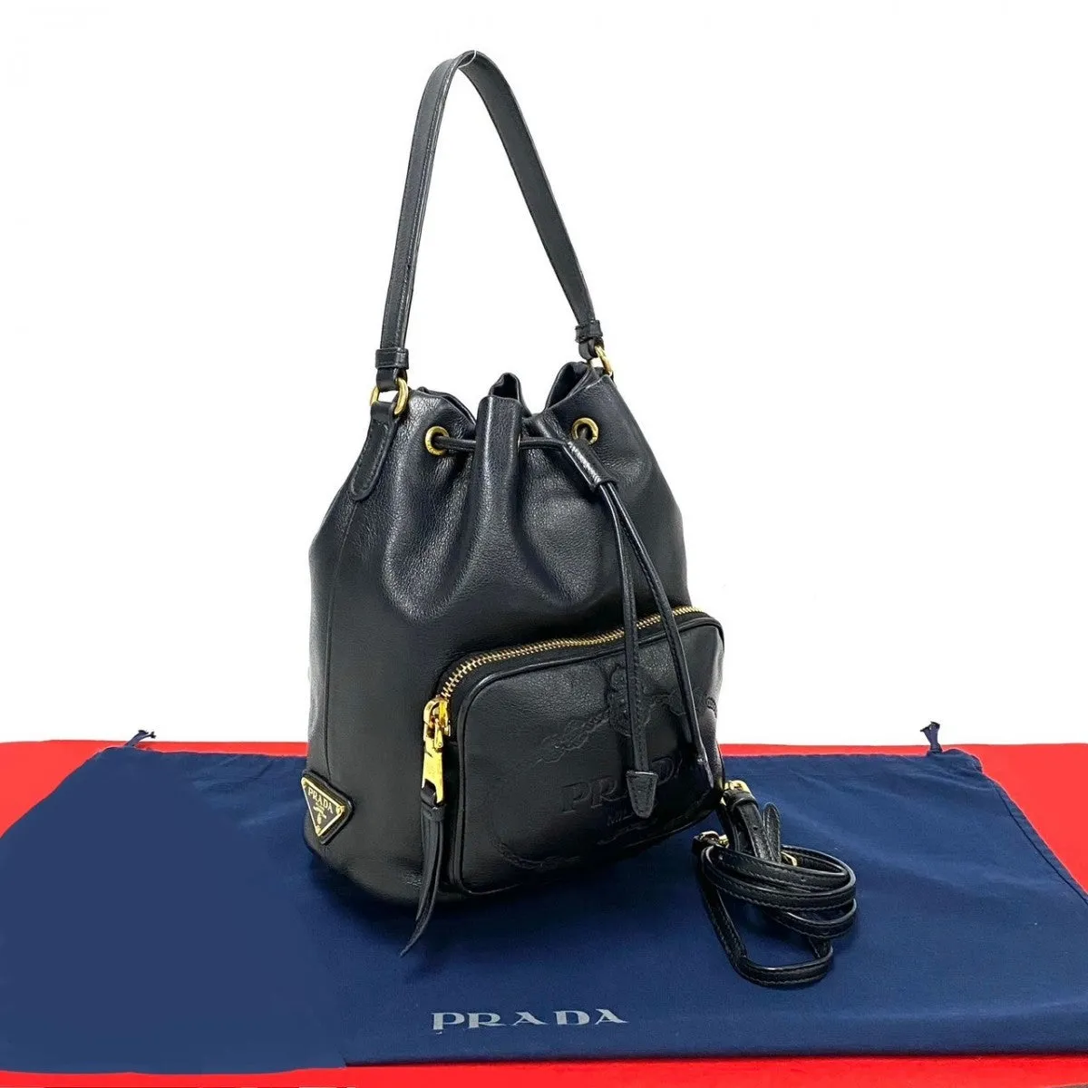 PRADA Shoulder Bag leather black duet