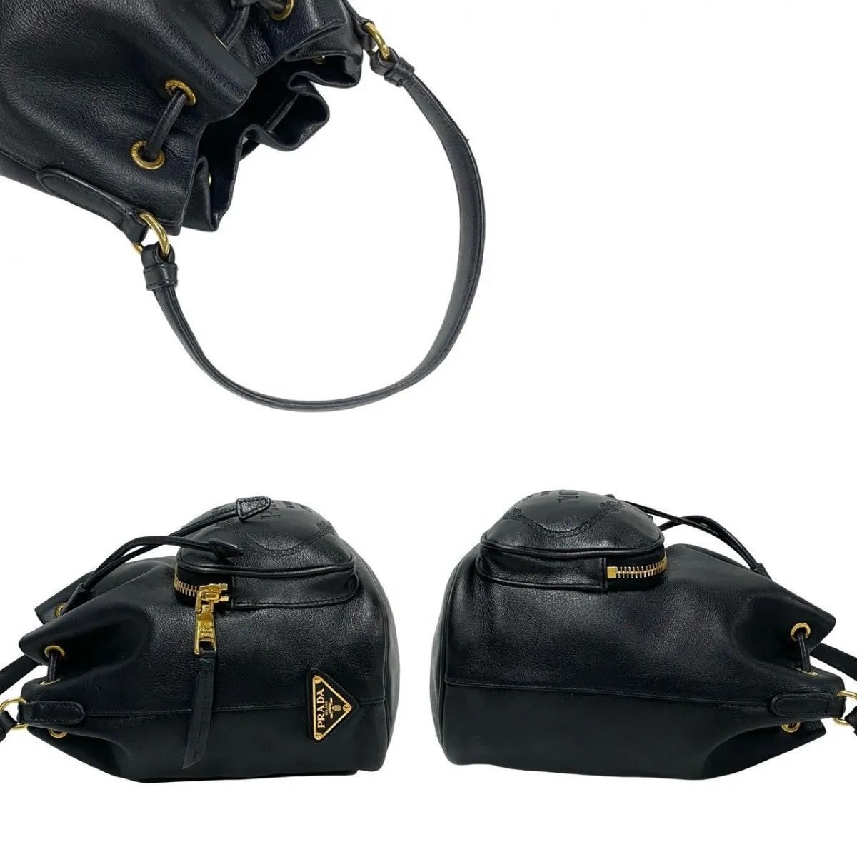 PRADA Shoulder Bag leather black duet