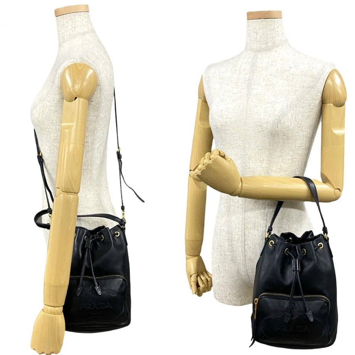 PRADA Shoulder Bag leather black duet