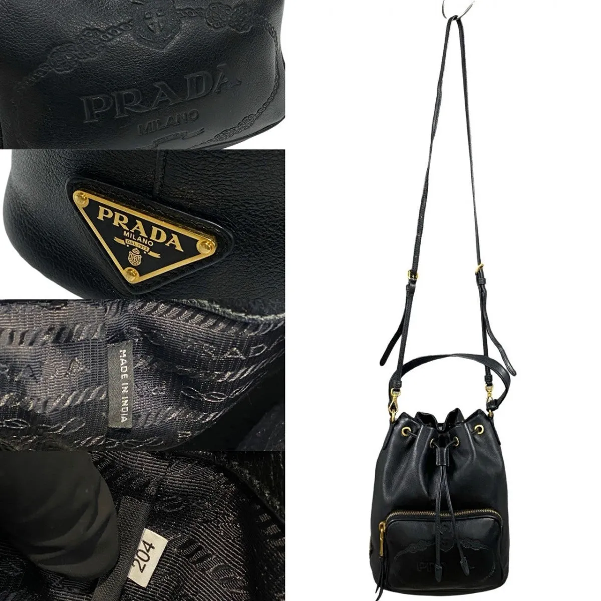 PRADA Shoulder Bag leather black duet